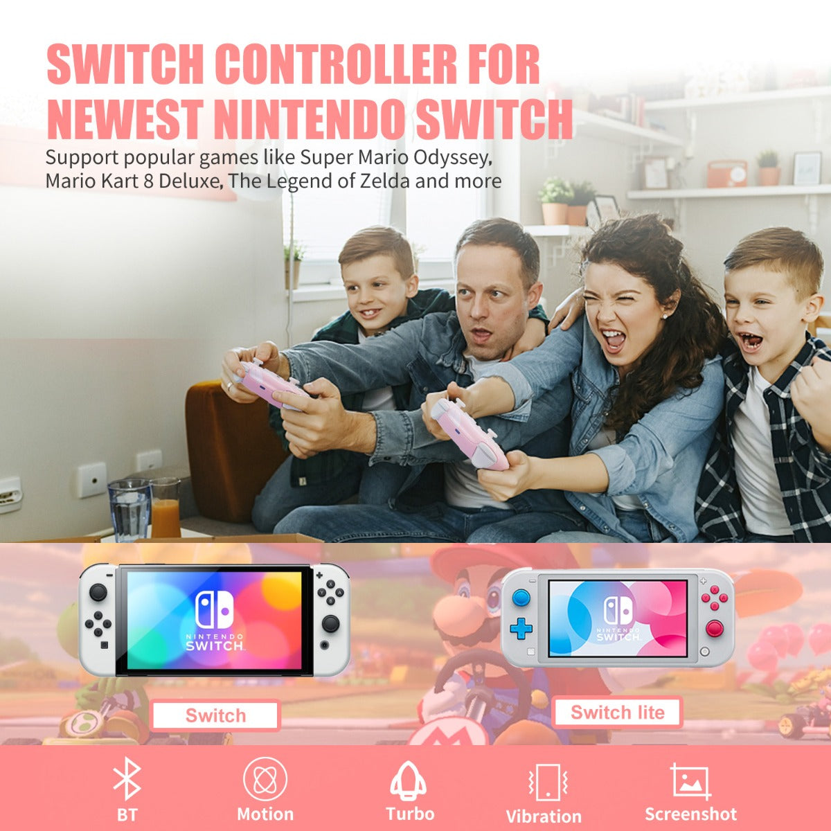 NS Wireless Controller for Nintendo Switch/Lite, Mytrix Wireless Switch Pro Controller with Auto-Fire Turbo, Motion Control, Wake-Up, Headphone Jack, Adjustable Vibration, Sakura Cherry Blossoms Pink NS Wireless Controller for Nintendo Switch/Lite, Mytrix Wireless Switch Pro Controller with Auto-Fire Turbo, Motion Control, Wake-Up, Headphone Jack, Adjustable Vibration, Sakura Cherry Blossoms Pink